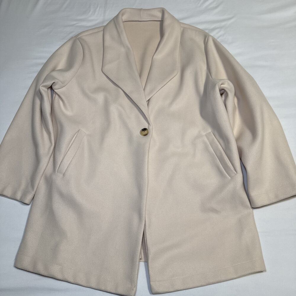 Womens Cream One Button Collared Coat Jacket Blazer Oversize Size XL Pockets EUC